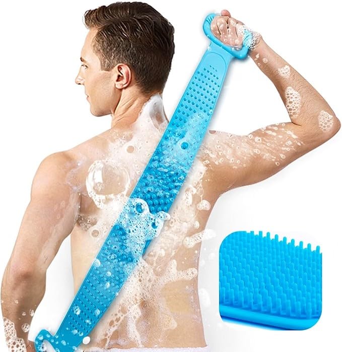FIRST CHOICE Silicone Body Back Scrubber, Double-Sided Bathing Brush for Deep Skin Cleaning, Exfoliating Shower Belt for Dead Skin Removal, Body Massage & Bathing, Easy to Clean, For Men & Women
