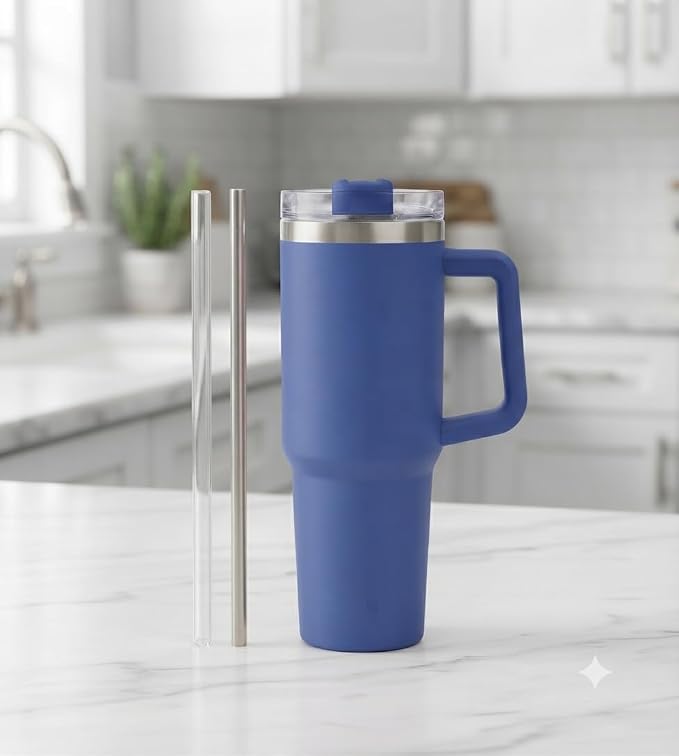 FIRST CHOICE 1200ML Stainless Steel Tumbler with Handle & Lid, 2 Straws – Large Travel Mug Water Cup for Gym, Office & Outdoor Use, - Image 3