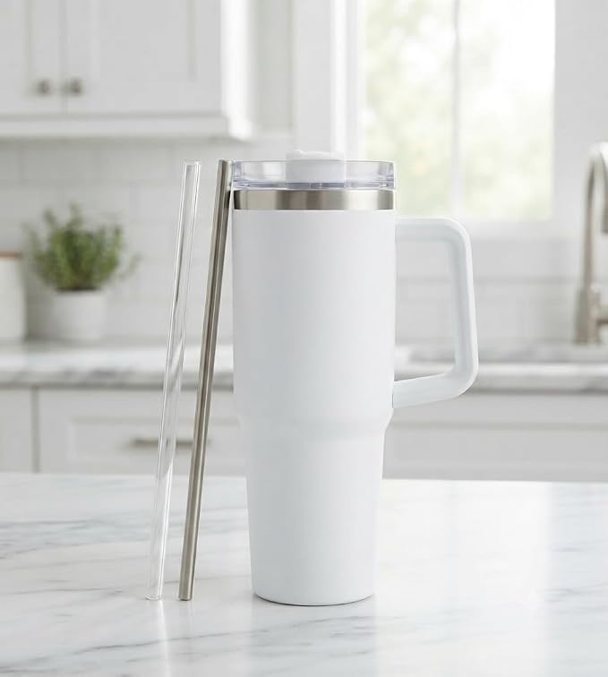 FIRST CHOICE 1200ML Stainless Steel Tumbler with Handle & Lid, 2 Straws – Large Travel Mug Water Cup for Gym, Office & Outdoor Use,